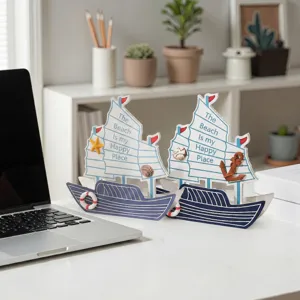 Mediterranean wooden sailboat ornament desktop decor set with anchor and starfish for home