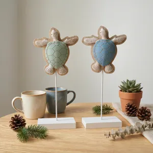 Mediterranean wooden standing sea turtle decorative ornament home tabletop craft figurine display