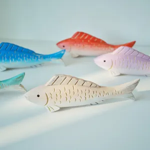 Handcrafted wooden fish figurines, Mediterranean style desktop ornaments for home decor.
