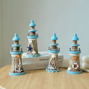 Mediterranean style wooden lighthouse desktop ornament set for nautical home decor