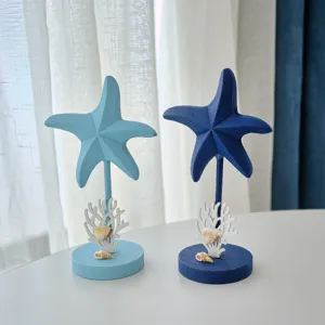 Wooden ocean style starfish desktop ornament set, coastal home decor for table and room.