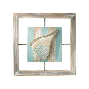 Mediterranean Style Wooden Seashell Wall Decor Coastal Hanging Ornament for Living Room