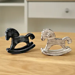 Creative painted wooden rocking horse desktop ornament for home office decor small model