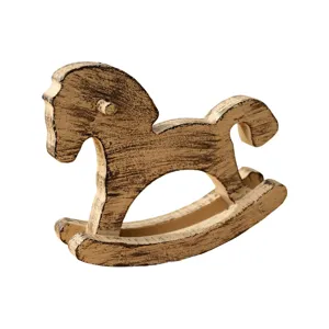 Wooden rocking horse figurine tabletop ornament for home decor, vintage style small wooden toy
