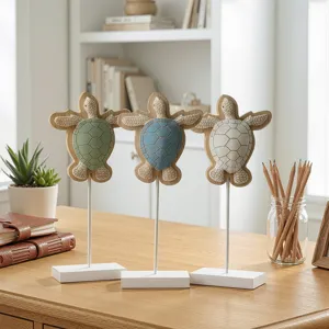 Mediterranean wooden sea turtle tabletop decorative ornaments set of 3 desktop display