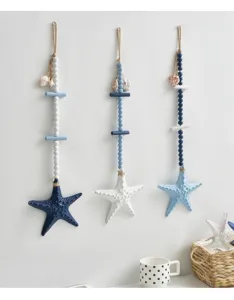 Mediterranean wooden starfish wall hanging decor rustic coastal home bedroom decoration 3pcs