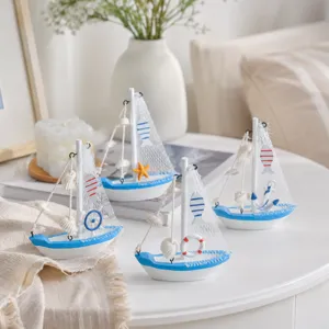 Mittelmeer Mini Holz Segelboot Modell blau weiß Tisch Deko Handwerk Ornament