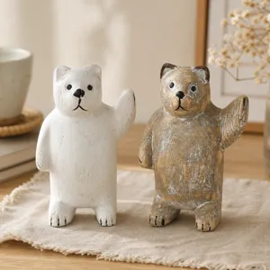Figurina di Orso in Legno Massello Nordico Retro Intagliato a Mano Wabi-Sabi Soprammobile da Scrivania Artigianato per la Casa