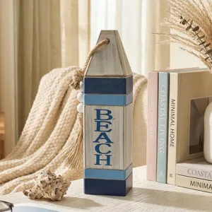 Mediterranean style wooden buoy wall hanging with BEACH letter pendant, home decor.