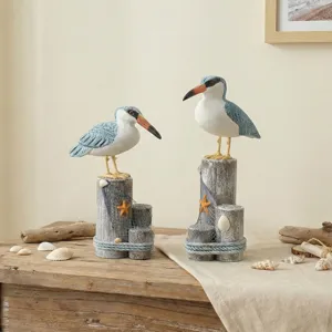 Mediterranean wooden seabird tree stump figurines coastal desktop home decor ornament