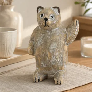 Statua di orso in legno massello nordico retrò scultura artigianale decorazione casa
