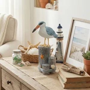 Mediterranean style wooden bird figurine coastal desktop decoration ornament