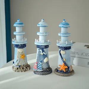 Set di ornamenti per faro in legno in stile mediterraneo, decorazione da scrivania creativa.