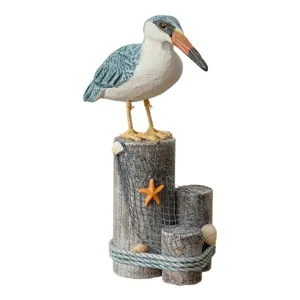 Mediterranean style wooden tree stump seabird figurine coastal home desktop decor sculpture