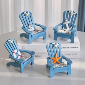 Mediterranean Style Solid Wood Beach Chair Miniature Ornament Desktop Marine Micro Landscape Home Decor