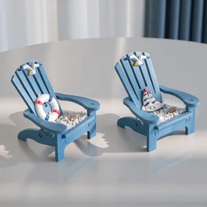 Mediterranean style wooden beach chair mini ornament set for desktop ocean micro landscape decor