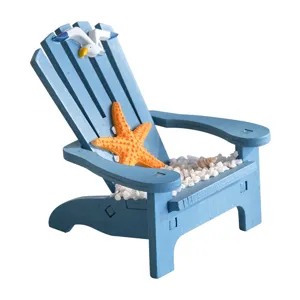 Blue wooden beach chair miniature coastal marine desktop ornament with starfish decor
