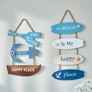 Set de cartel colgante de pared de madera estilo playa decoracion remo ancla tabla surf