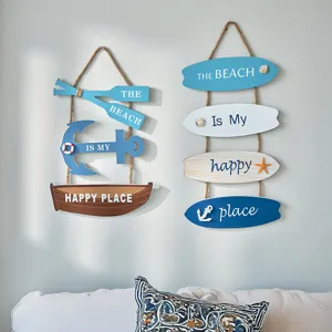Placa de pared de madera estilo mediterráneo decoración náutica playa puerta del hogar