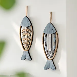Mediterrane Stijl Houten Vis Wanddecoratie Retro Thermometer Schelp Ornament Voor Woonkamer Gang Thuis