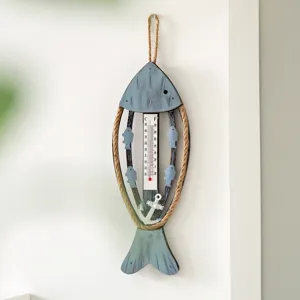 Mediterrane houten vis thermometer wandhangende decoratie voor uw gang en kamer.