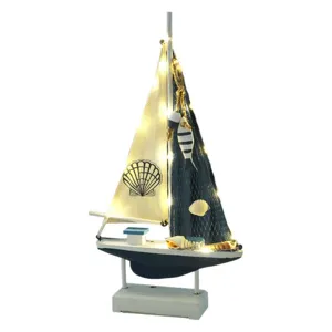 Coastal nautical LED wooden sailboat model home decor ornament desktop display gift.