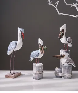 Mediterranean Wooden Bird Ornament Set Home Decor Creative Crafts Figurine Gift 4pcs