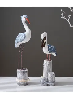 Handcrafted wooden bird figurines set Mediterranean home decor desktop ornament statues