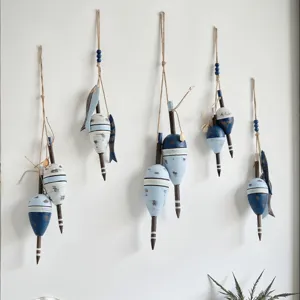 Décoration murale de bouée en bois vieilli style méditerranéen pour bar café accessoire