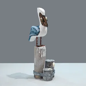 Handcrafted Mediterranean wooden pelican figurine home decor desk ornament solid wood sculpture