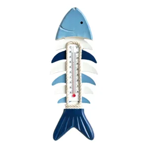 Termometro da parete a scheletro di pesce in legno blu bianco decorazione appesa marittima