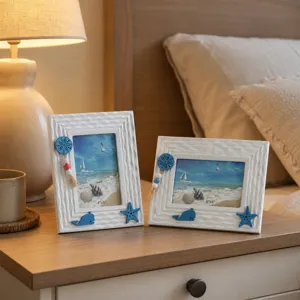 Marco de Fotos de Madera Estilo Océano Mediterráneo Relieve Estrella de Mar Caballito de Mar Ballena Marco de Fotos de Escritorio para Habitación Infantil Decoración del Hogar Regalo Marino