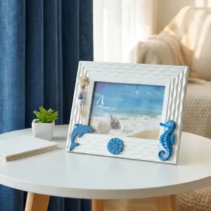 Marco de fotos mediterráneo de 7 pulgadas con decoración náutica de estrella de mar.