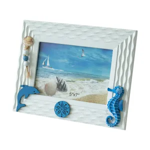 Marco de fotos náutico mediterráneo de 7 pulgadas con decoración de estrella de mar y caballito.