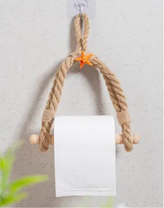 Mediterranean handmade braided toilet paper holder wooden bathroom tissue storage rack