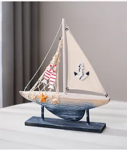 Mediterrane houten zeilboot model buredecoratie nautische woninginrichting ambacht