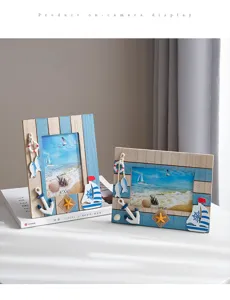 Mediterranean wooden photo frame set, 6 inch desktop decorative ornament for home decor.