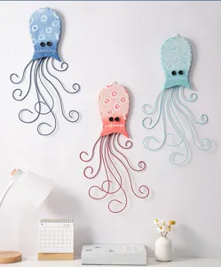 Metalen octopus wanddecoratie, set van 3 zeedier hangende ornamenten voor kinderkamer.
