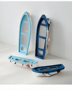 Mediterranean style miniature boat ornament detail showing exquisite marine theme decorative crafts.