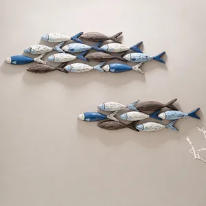 Mediterraner Stil Holzdunst Fisch-Schule Wandbehang Ornament handgemachte Heimdekoration Skulptur