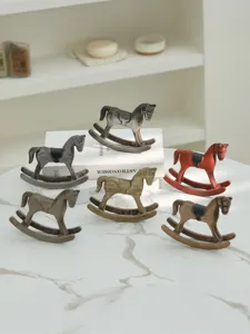 Wooden rocking horse ornament Nordic retro home desktop decor craft pony table centerpiece