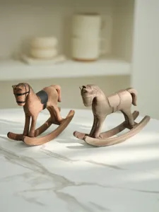 Wooden rocking horse ornament Nordic retro desktop decoration wooden craft for home decor