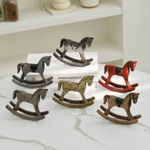 Nordic Retro Wooden Rocking Horse Ornament Vintage Tabletop Decor Pony Wooden Craft Home Living Room Decoration Gift