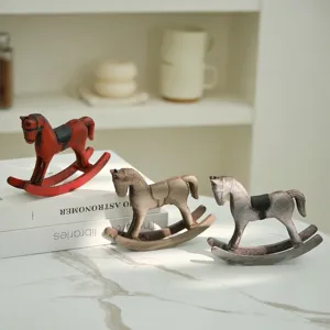 Nordic retro wooden rocking horse ornaments set for living room desktop home decor crafts