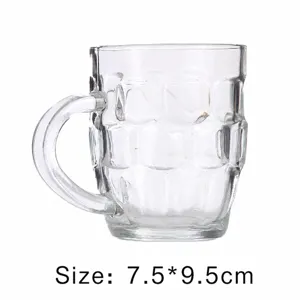 Clear glass beer mug with handle, classic embossed pineapple design for home kitchen daily use.
