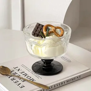 Vintage embossed tall dessert glass cup for ice cream yogurt sundae and smoothie