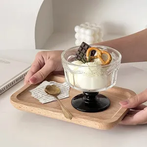 Vintage embossed high foot ice cream glass cup retro dessert yogurt smoothie goblet for home summer