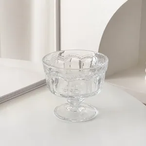 Vintage embossed footed glass cup for delicious ice cream, cold desserts, and summer drinks.