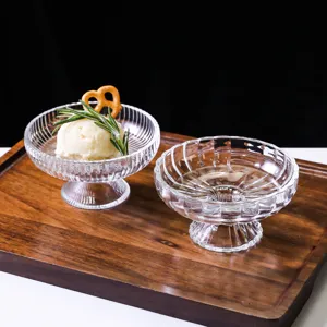 Coupe à Glace en Verre Transparent Bol à Smoothie à Pied Plat Dessert Verrerie Vaisselle Moderne Minimaliste