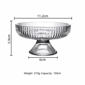 Coupe à dessert sur pied en verre transparent bol à glace avec design cannelé